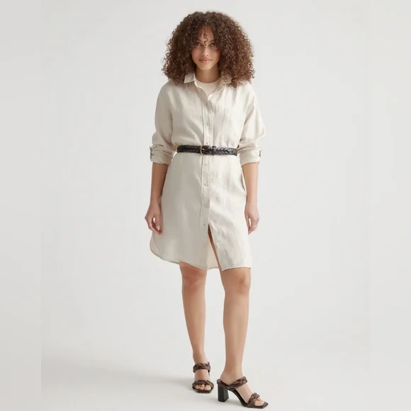 Quince Women's Shirt Dress in Sand, Size XL - 100% European Organic Linen with Elegant Buttons & Pockets Quince Women's Shirt Dress in Sand, Size XL - 100% European Organic Linen with Elegant Buttons & Pockets